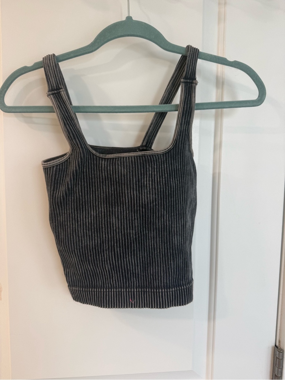 Ribbed Square-Neck Crop Tank Top in Charcoal